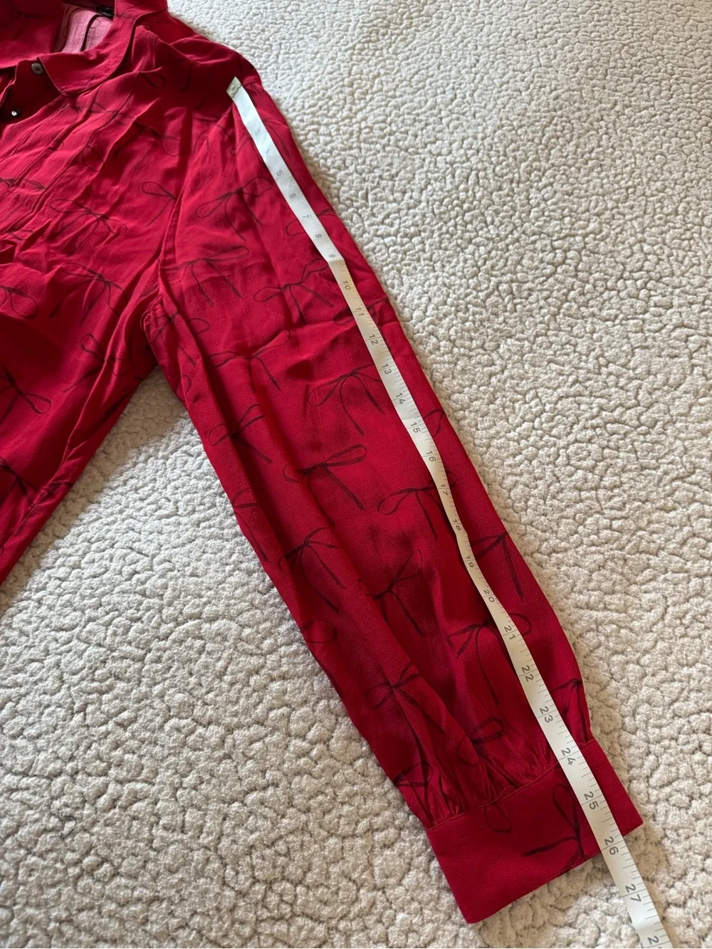 J.Crew Red Drapey Pleated Shirt-Dress in Bow Print Size 16